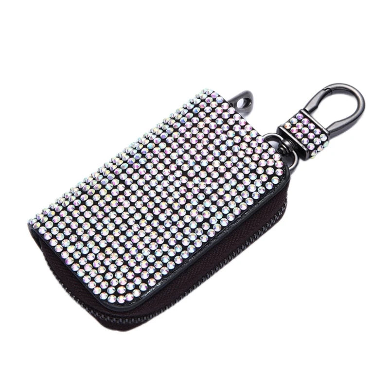 Bling Crystal Car Key Case Wallet Rhinestone Keychain Zipper Bag
