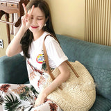 Bohemian Grass Bag Vintage Hand Woven Zipper Closure Shoulder Storage Bags