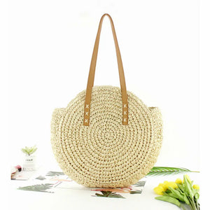Bohemian Grass Bag Vintage Hand Woven Zipper Closure Shoulder Storage Bags