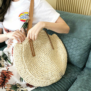 Bohemian Grass Bag Vintage Hand Woven Zipper Closure Shoulder Storage Bags