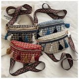 Women Plaid Fringe Waist Bag Ethnic Macrame Fanny Pack