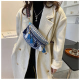Women Plaid Fringe Waist Bag Ethnic Macrame Fanny Pack