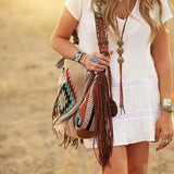 Bohemian Tassel Shoulder Bag Canvas Shopper Big Crossbody Bag