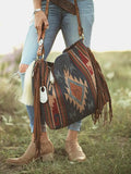 Bohemian Tassel Shoulder Bag Canvas Shopper Big Crossbody Bag