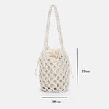Bohemian Woven Shoulder Bag, Lightweight Bucket Purse with Long Handle