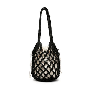 Bohemian Woven Shoulder Bag, Lightweight Bucket Purse with Long Handle