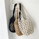 Bohemian Woven Shoulder Bag, Lightweight Bucket Purse with Long Handle