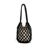 Bohemian Woven Shoulder Bag, Lightweight Bucket Purse with Long Handle