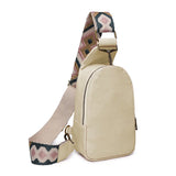 Boho Leather Sling Bag with Guitar Strap - Beige
