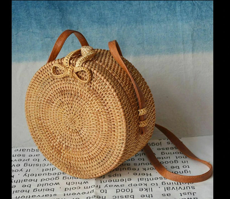 Boho Rattan Shoulder Bag Classic Crossbody Handbag