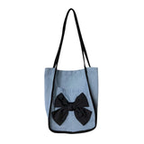 Women Bow Canvas Shopper Bag French Bow Denim Armpit Shoulder Bag