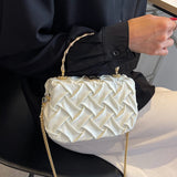 Braided Fabric Small Shoulder Box Bag Metal Handle Crossbody Handbag Tote