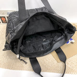 Women Shoulder Bag Check Fluffy Nylon Tote Bag Winter Warm