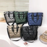 Women Shoulder Bag Check Fluffy Nylon Tote Bag Winter Warm