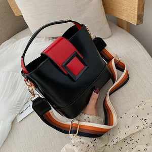 Women Bucket Bag Temperament PU Leather Messenger Bag
