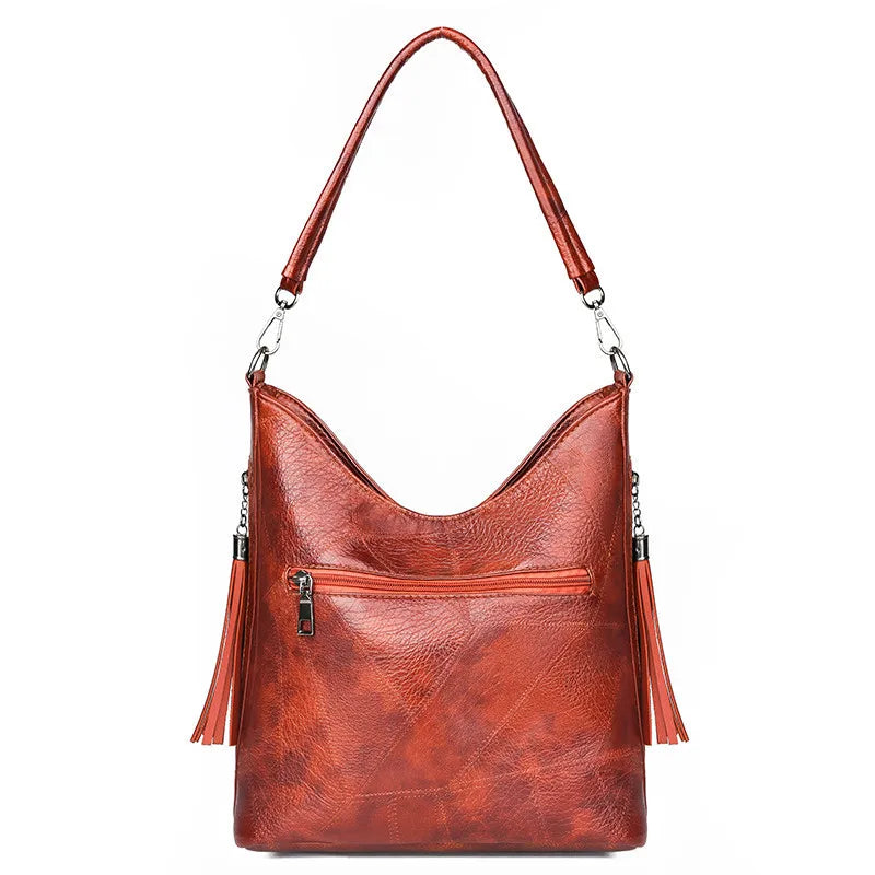 Soft Patchwork Leather Women Bucket Bag Vintage Shoulder Cross Body Handbag