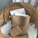 Women Bucket Bag Shoulder Crossbody Large Capacity PU Leather Handbag