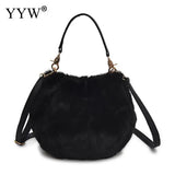 Leopard Print Bucket Bag Plush Shoulder Tote Crossbody Winter Handbag