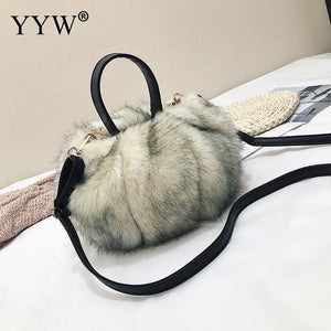 Leopard Print Bucket Bag Plush Shoulder Tote Crossbody Winter Handbag