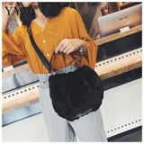 Leopard Print Bucket Bag Plush Shoulder Tote Crossbody Winter Handbag