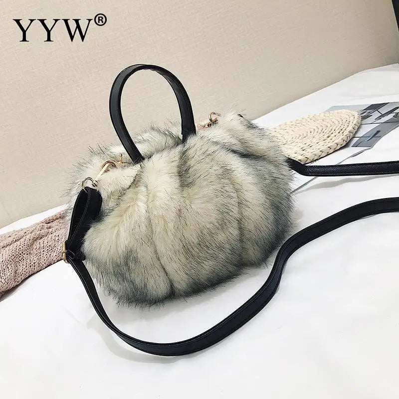 Leopard Print Bucket Bag Plush Shoulder Tote Crossbody Winter Handbag