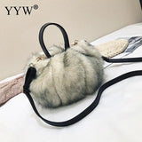 Leopard Print Bucket Bag Plush Shoulder Tote Crossbody Winter Handbag