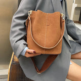 Women Bucket Bag PU Leather Solid Shoulder Bag Ladies Crossbody Bags Wide Strap