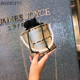 Women Bucket Bags Pearls Beaded Handle Chain Shoulder Crossbody Bags