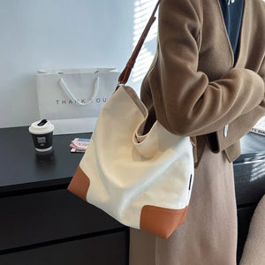 Canvas Bucket Shoulder Bag Crossbody Tote Large Capacity Handbag