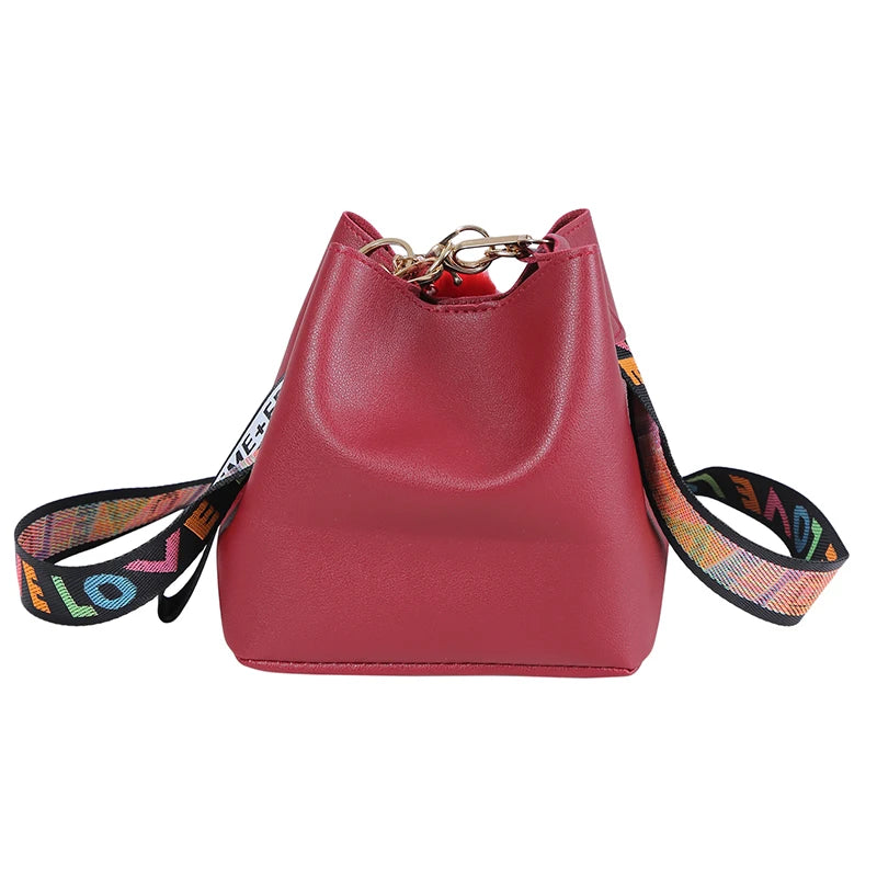 Colorful Strap Women's Shoulder Bag PU Leather Crossbody Messenger