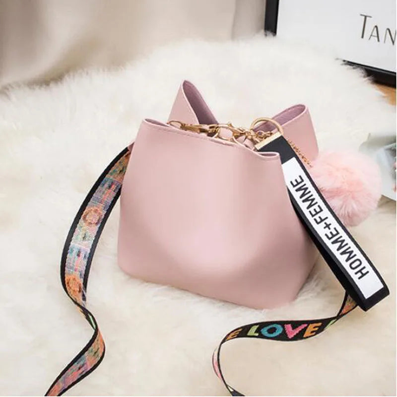 Colorful Strap Women's Shoulder Bag PU Leather Crossbody Messenger