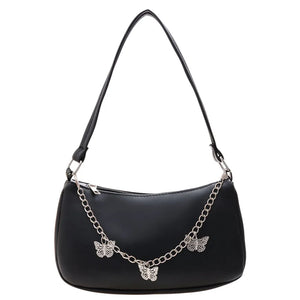 Women Butterfly Chain Shoulder Bag PU Leather Zipper Shopping Purse