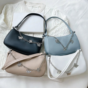 Women Butterfly Chain Shoulder Bag PU Leather Zipper Shopping Purse