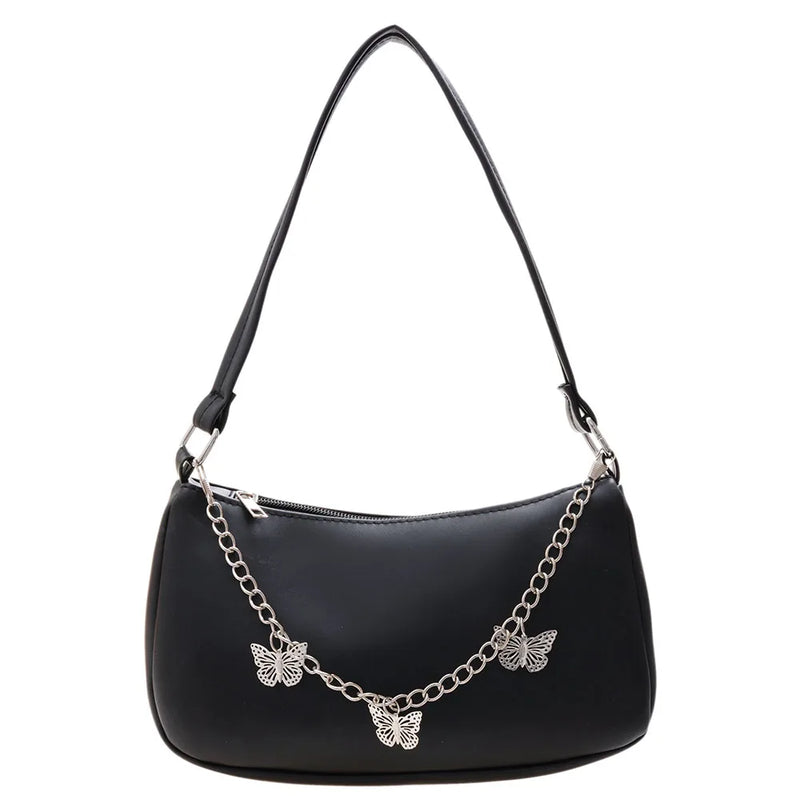 Women Butterfly Chain Shoulder Bag PU Leather Zipper Shopping Purse