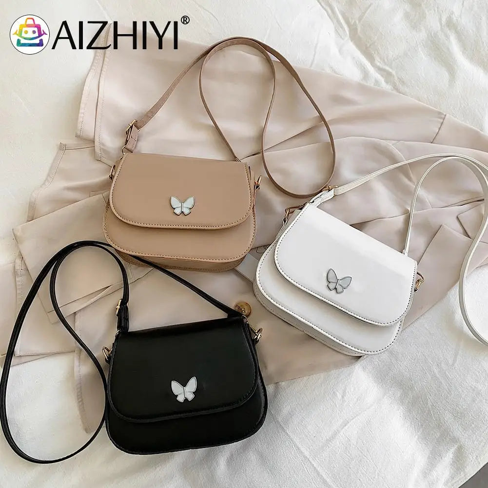 Vintage Women Butterfly Leather Shoulder Bag Solid Flap Small Handbag