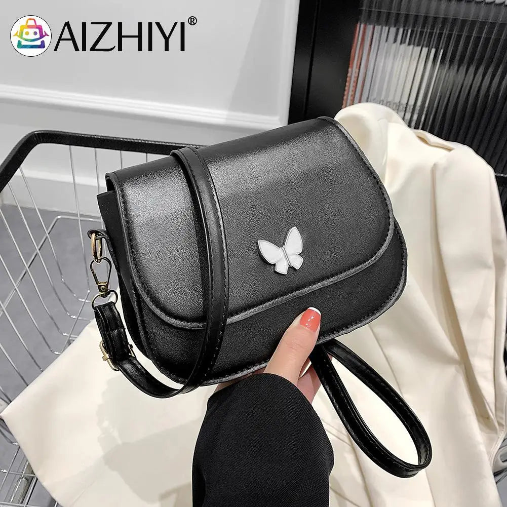 Vintage Women Butterfly Leather Shoulder Bag Solid Flap Small Handbag