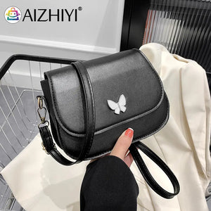 Vintage Women Butterfly Leather Shoulder Bag Solid Flap Small Handbag