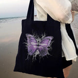 Butterfly Lightning Print Canvas Shopper Bag Harajuku Vintage Shoulder Handbag