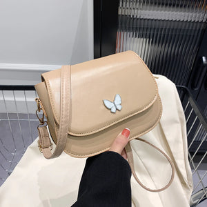 Women Butterfly Shoulder Crossbody Bag Solid Leather Flap