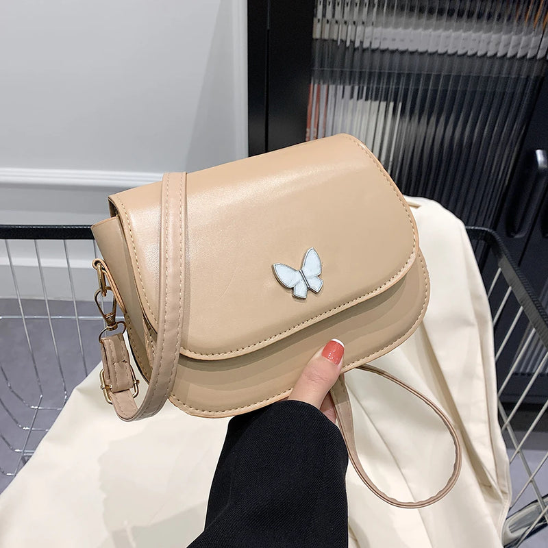Women Butterfly Shoulder Crossbody Bag Solid Leather Flap