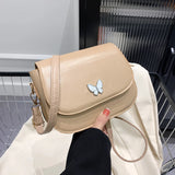 Women Butterfly Shoulder Crossbody Bag Solid Leather Flap