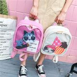Women Candy Cat Ita Bag Clear Transparent Backpack School Bags
