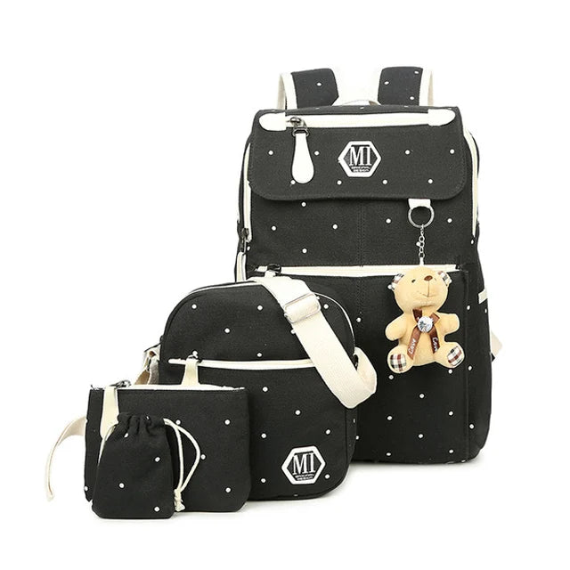 Canvas 4Pcs/set School Backpacks College Schoolbag for Teenager Girl And Boys