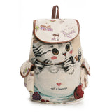 Cat Pattern Canvas Backpack School Bag Casual Vintage Travel Drawstring 1#