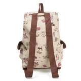 Cat Pattern Canvas Backpack School Bag Casual Vintage Travel Drawstring 1#