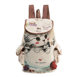 Cat Pattern Canvas Backpack School Bag Casual Vintage Travel Drawstring 1#