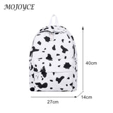 Women Canvas Backpack Cow Milk Print Classic Girls Daily Shoulder School Bag