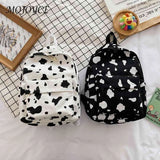 Women Canvas Backpack Cow Milk Print Classic Girls Daily Shoulder School Bag