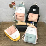 Canvas Backpack Women Shoulder Bag Stitching School Bag Teenage Girl Children
