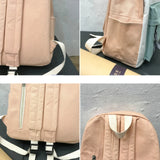 Canvas Backpack Women Shoulder Bag Stitching School Bag Teenage Girl Children